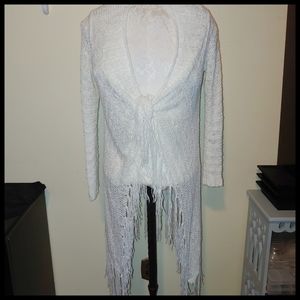 Planet Gold White Fringed Cardigan, Large